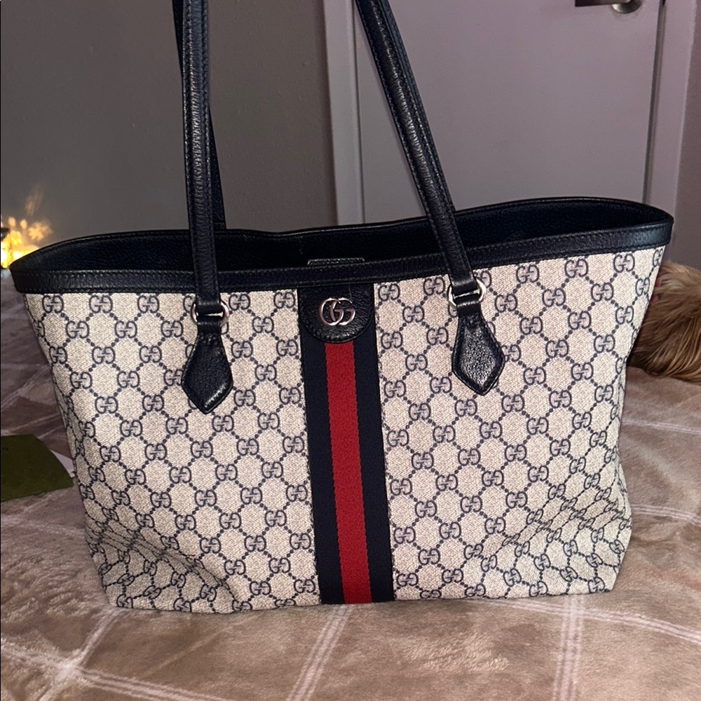 Gucci Cream and dark blue Tote Bag with Iconic Design